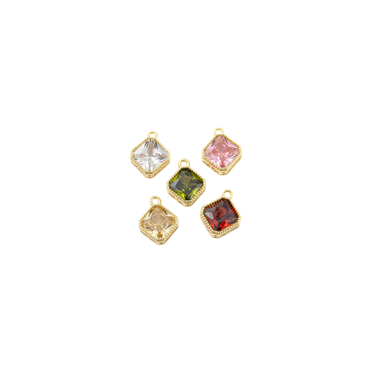 Gold Square Vintage Colored Glass Charm