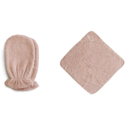 Organic Cotton Bath Mitt 2-Pack and Organic Cotton Baby Hooded Towel